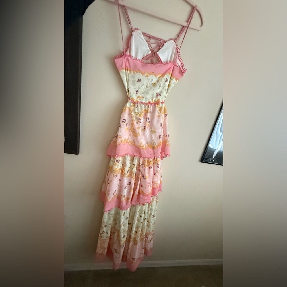 Girls Pink Floral Tiered Summer Dress